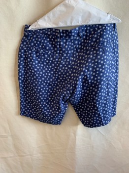 Mens, Shorts, ZARA MAN, Blue, White, Cotton, Polyester, Floral, 36, Flat Front, 4 Pockets, Zip Fly, Button Closure, Belt Loops