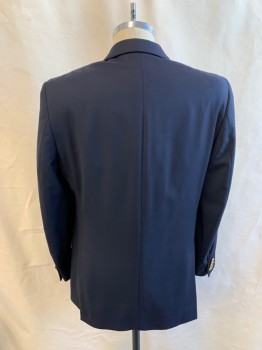 ALFANI, Navy Blue, Wool, Solid, Single Breasted, 2 Buttons, 3 Pockets, 4 Button Sleeves, Notched Lapel, Double Vent