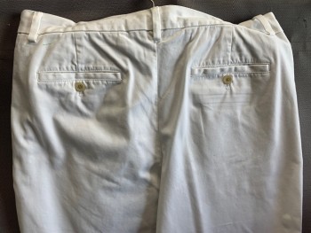Mens, Casual Pants, BANANA REPUBLIC, White, Cotton, Solid, 34/32, Flat Front, Twill, Belt Loops, 4 Pockets,