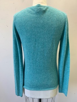 Womens, Pullover, ADRIENNE VITTADINI, Aqua Blue, Cashmere, Solid, S, Knit, Long Sleeves, V-neck