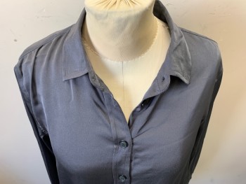 Womens, Blouse, BANANA REPUBLIC, Dk Gray, Polyester, Solid, XS, Long Sleeves, Button Front, Collar Attached,