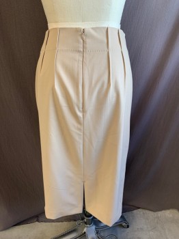 Womens, Skirt, Below Knee, JONES NY , Khaki Brown, Polyester, Viscose, 6, No Waistband, Exposed Double Hip Darts Front And Back, White Stitching Along Waist, Zip Back, Slit at Back