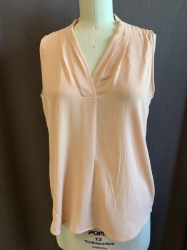 Womens, Top, CALVIN KLEIN, Dusty Pink, Polyester, Spandex, Solid, L, Sleeveless, Pleated V-neck *Barcode Hidden inside Front Placket*