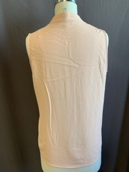 Womens, Top, CALVIN KLEIN, Dusty Pink, Polyester, Spandex, Solid, L, Sleeveless, Pleated V-neck *Barcode Hidden inside Front Placket*