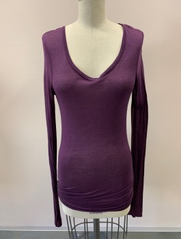 Womens, Top, STEM, Plum Purple, Modal, Lyocell, Solid, M, L/S, Scoop Neck, Extra Long Length And Sleeves **Small Stain And Hole On Back