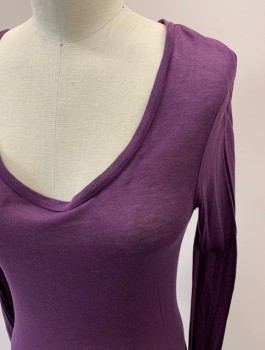 Womens, Top, STEM, Plum Purple, Modal, Lyocell, Solid, M, L/S, Scoop Neck, Extra Long Length And Sleeves **Small Stain And Hole On Back