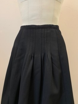 NL, Black, Wool, Solid, 2 Tiered, TopTier Front Over stitched Pleats 2'' Gathered silk Hem, Bottom Tier Fully Pleated. Side Back Hook and Eye,brown Cotton Oilcloth Lined. SilkTrim Fraying ,see Photo