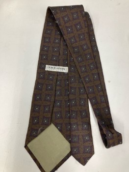 GIORGIO ARMANI, Brown with Burgundy/Navy/White Clovers In Squares