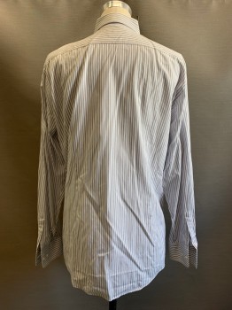 Mens, Casual Shirt, Boss, Gray, Lt Gray, White, Cotton, Polyester, Stripes - Vertical , 34-35, 16.5, L/S, Button Front, C.A.,