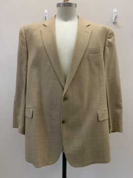 Mens, Sportcoat/Blazer, JACK VICTOR, Khaki Brown, Cream, Wool, Silk, 2 Color Weave, 56L, L/S, 2 Buttons Single Breasted, Notched Lapel, 3 Pockets