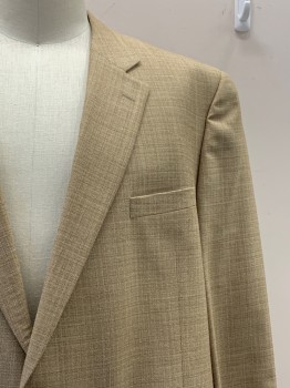 Mens, Sportcoat/Blazer, JACK VICTOR, Khaki Brown, Cream, Wool, Silk, 2 Color Weave, 56L, L/S, 2 Buttons Single Breasted, Notched Lapel, 3 Pockets