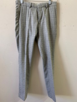Mens, Suit, Pants, TOPMAN, Gray, Polyester, Wool, Plaid, 28/29, F.F,  Slash Pockets, Belt Loops