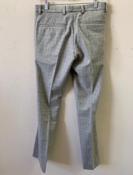 Mens, Suit, Pants, TOPMAN, Gray, Polyester, Wool, Plaid, 28/29, F.F,  Slash Pockets, Belt Loops