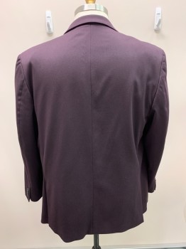 Mens, Sportcoat/Blazer, MICHAEL KORS, Aubergine Purple, Polyester, Rayon, Solid, 52R, Single Breasted, 2 Buttons, 3 Pockets, Notched Lapel, Double Vent
