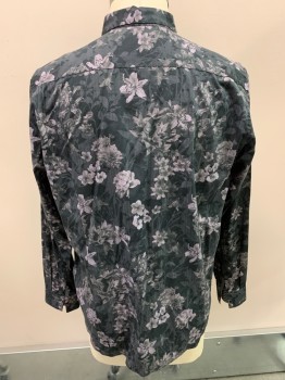 Mens, Casual Shirt, TED BAKER, Black, Dove Gray, White, Cotton, Floral, Chevron, S36, N18, L/S, Button Front, Button Down Collar,