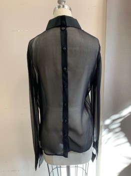 N/L, Black, Silk, Solid, Sheer, Chiffon, Long Sleeves, Collar Attached, Buttons Up Back, Multiple, Small Hole in Back...