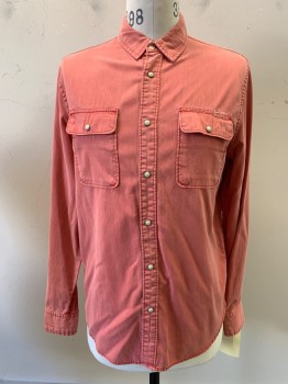 LUCKY BRAND, Faded Red, Cotton, Solid, L/S, C.A., Snap Front, 2 Snap Flap Pocket,