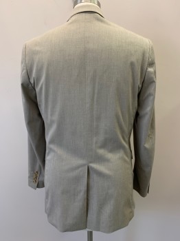 PERRY ELLIS, Beige, Wool, Solid, 2 Buttons, Single Breasted, Notched Lapel, 3 Pockets,