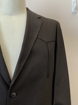 LASSO, Dk Brown, Beige, Wool, Polyester, Stripes - Pin, Sport-coat, 2 Buttons Single Breasted, Notched Lapel, Top Pockets