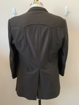 LASSO, Dk Brown, Beige, Wool, Polyester, Stripes - Pin, Sport-coat, 2 Buttons Single Breasted, Notched Lapel, Top Pockets