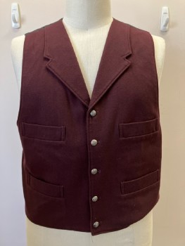 N/L, Red Burgundy, Wool, Cotton, Solid, V-N, Notched Lapel, B.F., 4 Pckts, Back Belt