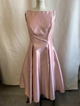 Womens, Cocktail Dress, ADRIANNA PAPELL, Blush Pink, Polyester, Solid, B34, 4, W28, Boat Neck, Deep Inverted Pleats, Built In Petticoat, Deep V Back, Zip Back, Invisible Zipper **Black Stains On Side