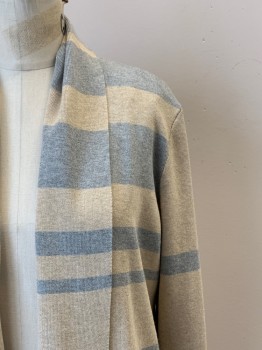 Womens, Cardigan Sweater, CALVIN KLEIN, Gray, Beige, Rayon, Polyester, Stripes - Horizontal , M, L/S, Open Front, Shawl Collar,