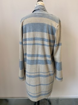 Womens, Cardigan Sweater, CALVIN KLEIN, Gray, Beige, Rayon, Polyester, Stripes - Horizontal , M, L/S, Open Front, Shawl Collar,