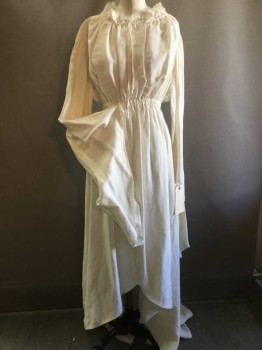 Womens, Historical Fiction Dress, White, Cotton, Silk, Solid, 23, 32, Angel Dress, Drawstring Neck, Elastic Waist, Short In Front with Back Train, Long Medieval Like Sleeves, Lined