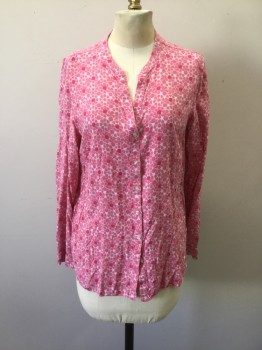 OLSEN, Lt Pink, Pink, Fuchsia Pink, Viscose, Geometric, Abstract , Button Front, Crew Neck, Long Sleeves,