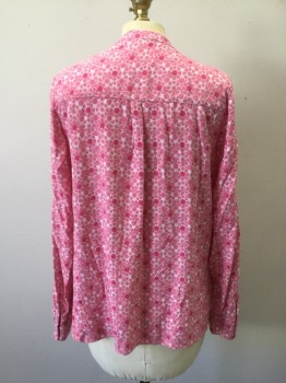 OLSEN, Lt Pink, Pink, Fuchsia Pink, Viscose, Geometric, Abstract , Button Front, Crew Neck, Long Sleeves,