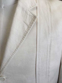 Mens, Suit, Jacket, POLO RALPH LAUREN, Cream, Linen, Solid, 42, Single Breasted, Notched Lapel, 4 Buttons, Vertical Panel on Either Side of Chest, 2 Pockets, Retro 1930's Inspired Style