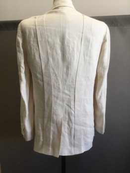 Mens, Suit, Jacket, POLO RALPH LAUREN, Cream, Linen, Solid, 42, Single Breasted, Notched Lapel, 4 Buttons, Vertical Panel on Either Side of Chest, 2 Pockets, Retro 1930's Inspired Style