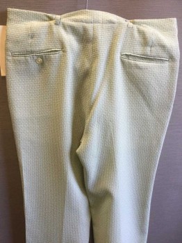 OLEG CASSINI, Lt Green, White, Polyester, Check , Flat Front, 4 Pockets, Zip Front, Light Weight Crepe Texture
