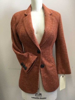 Womens, Blazer, CARTONNIER, Burnt Orange, Acrylic, Polyester, Heathered, XS, Single Breasted, 2 Buttons,  Notched Lapel, Knit