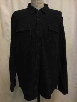Mens, Casual Shirt, RALPH LAUREN, Black, Beige, Cotton, Polyester, Heathered, XL, RRL, Black/Beige Heather, Button Front, Collar Attached, 2 Flap Pockets, Long Sleeves,