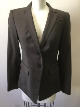 Womens, Blazer, ANN TAYLOR, Dk Brown, Wool, Solid, 2P, Notched Lapel, 2 Button Front,
