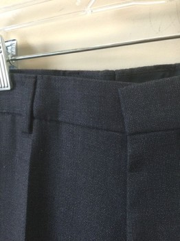 HUGO BOSS, Navy Blue, Wool, Speckled, Solid, Flat Front, Zip Fly, 4 Pockets, Straight Leg