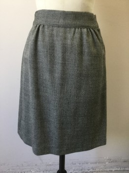 YOUTHCRAFT, Black, White, Wool, 2 Color Weave, Speckled, Specked Weave, 2" Wide Waistband, Knee Length, Gathered at Waist, **Was a 1960's Suit Altered During
