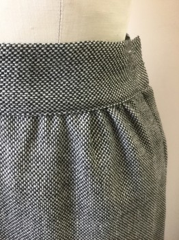 YOUTHCRAFT, Black, White, Wool, 2 Color Weave, Speckled, Specked Weave, 2" Wide Waistband, Knee Length, Gathered at Waist, **Was a 1960's Suit Altered During