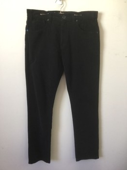 Mens, Casual Pants, HURLEY, Black, Cotton, Spandex, Solid, Ins:33, W:35, Corduroy, Flat Front, 5 Pockets, Zip Fly, Slim Straight Leg
