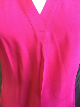 Womens, Blouse, REBECCA TAYLOR, Fuchsia Pink, Polyester, Silk, Solid, 2, V-neck with 1--- 1" Pleat Front Center,  Gathered @ Shoulder, Cut-off Short Sleeves, Gathered Upper Back, Pullover