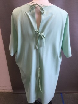 NL, Sea Foam Green, Polyester, Cotton, Solid, Crew Neck, Short Sleeves, Back Tie