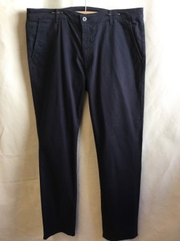 Mens, Casual Pants, AG, Faded Black, Cotton, Elastane, Solid, 38/34, 1.5" Waistband with Belt Hoops, Flat Front, Zip Front, 4 Pockets