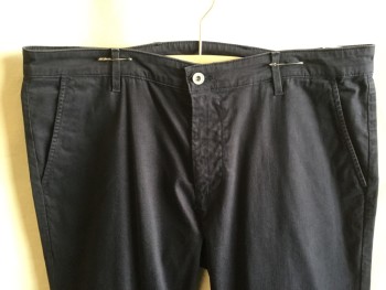 AG, Faded Black, Cotton, Elastane, Solid, 1.5" Waistband with Belt Hoops, Flat Front, Zip Front, 4 Pockets