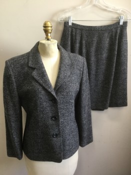 TALBOTS, Navy Blue, Gray, Wool, Nylon, 2 Color Weave, Single Breasted, 3 Buttons,  Cloverleaf Lapel, 2 Pockets, Boucle,