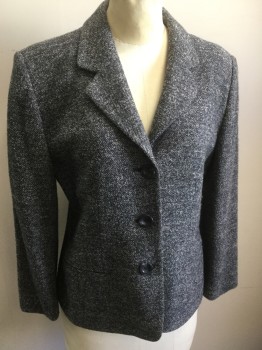 Womens, Suit, Jacket, TALBOTS, Navy Blue, Gray, Wool, Nylon, 2 Color Weave, Petite, 6, Single Breasted, 3 Buttons,  Cloverleaf Lapel, 2 Pockets, Boucle,