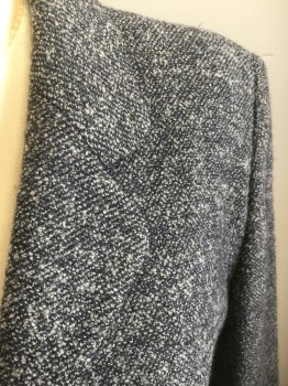 Womens, Suit, Jacket, TALBOTS, Navy Blue, Gray, Wool, Nylon, 2 Color Weave, Petite, 6, Single Breasted, 3 Buttons,  Cloverleaf Lapel, 2 Pockets, Boucle,
