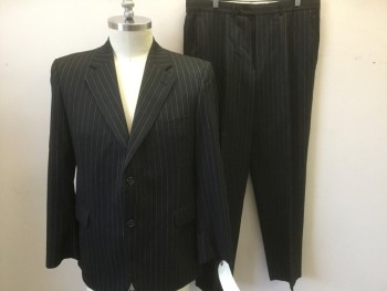 JACK VICTOR, Black, Brown, Cream, Wool, Stripes, 2 Buttons,  Notched Lapel, 3 Pockets,
