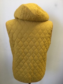 Mens, Puffy/Quilted Vest, G STAR RAW, Goldenrod Yellow, Polyester, Solid, Diamonds, Large, Liner From Jacket, Zip Front, Hoodie, Snap Detail, Quilted, with FC043490